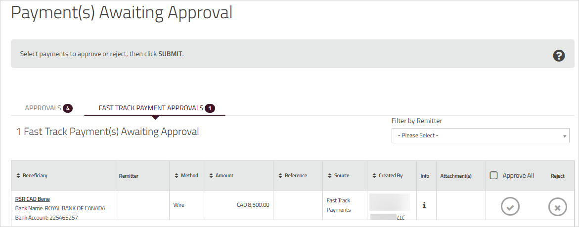 Approving Fast Track Payments